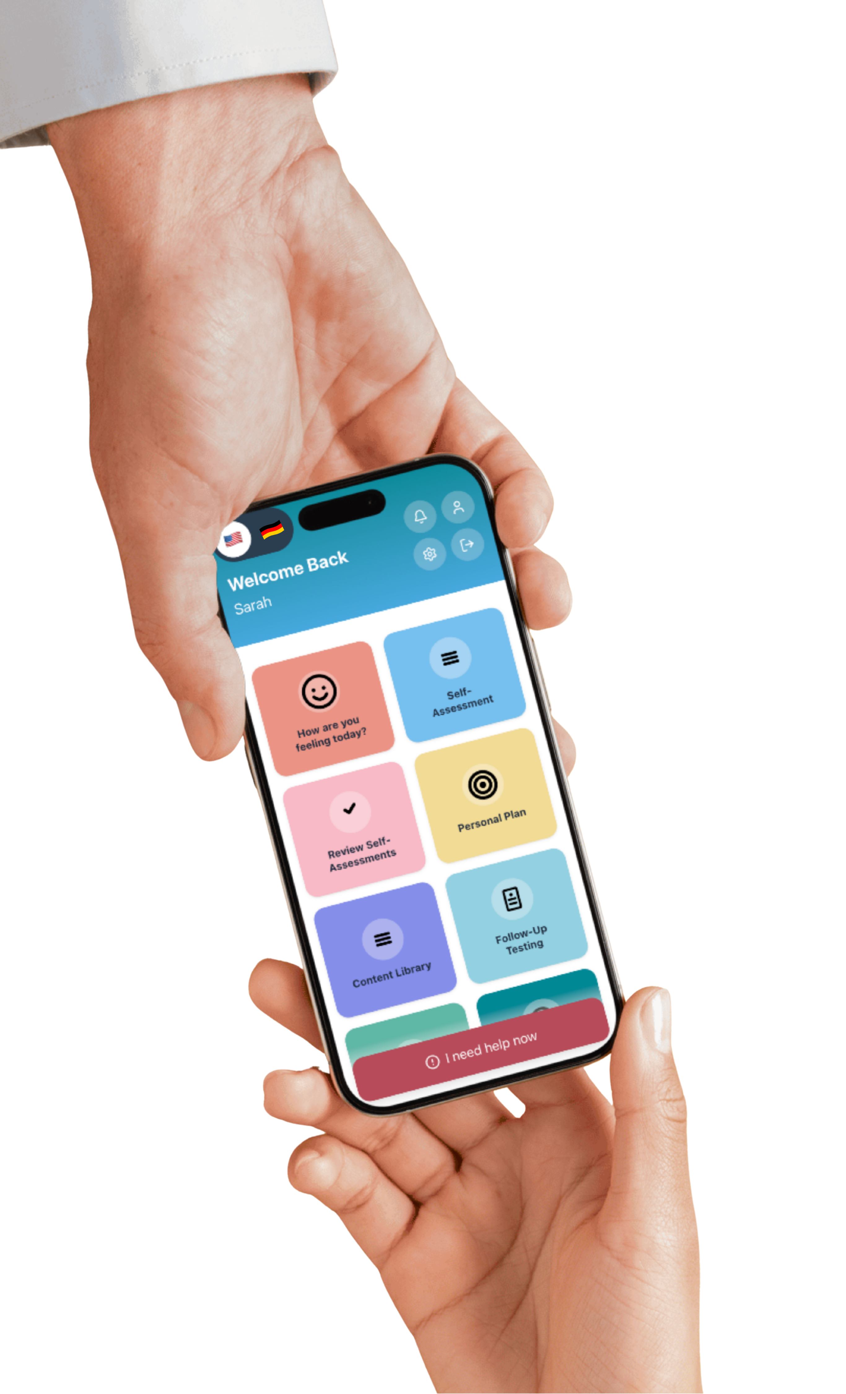 Provider handing a patient the CoreyPatient app